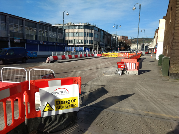 Blitz folly Road works, folly, Swansea